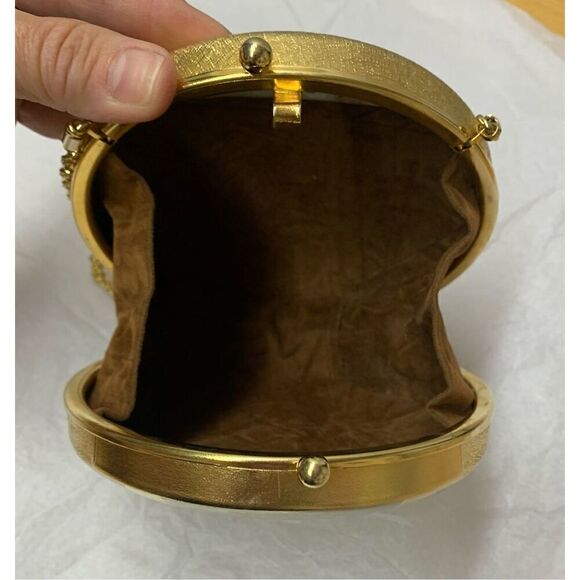 Fabrizio Verniani Vintage Gold round Metal Clutch Shoulder Purse Italy - Picture 3 of 9